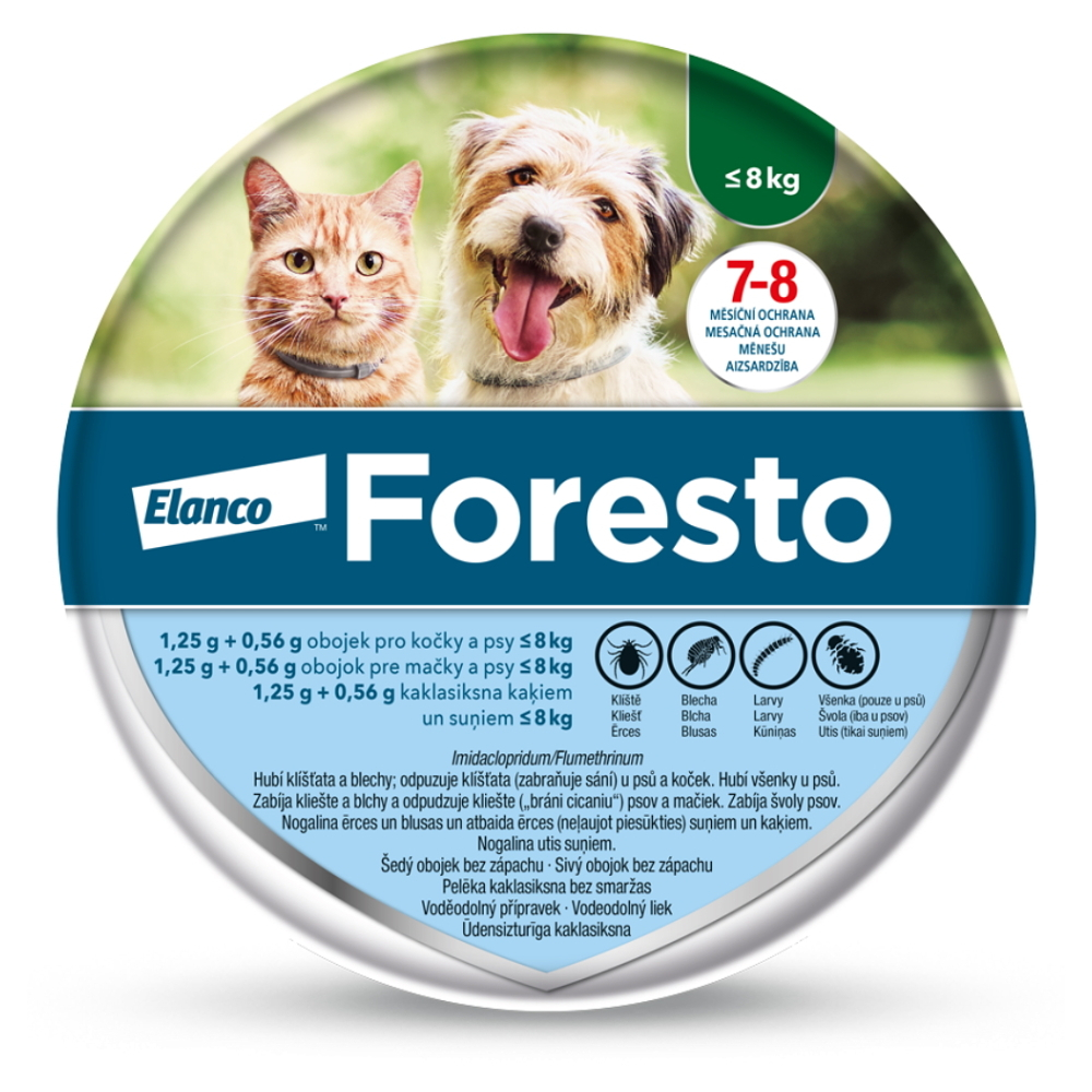 E-shop FORESTO 1,25 g+0,56 g Obojek pro kočky a psy do 8 kg délka 38 cm