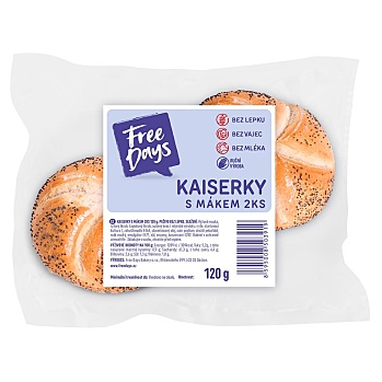 FREE DAYS Bezlepkové kaiserky s mákem 2 kusy (Čerstvé bezlepkové pečivo)
