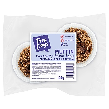 FREE DAYS Bezlepkový muffin kakaový s čokoládou sypaný amarantem 2 kusy (Čerstvé bezlepkové pečivo)