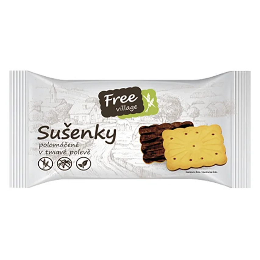 E-shop FREEVILLAGE Sušenky polomáčené v tmavé polevě bez lepku 80 g