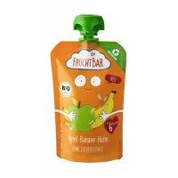 FRUCHTBAR 100% Recyklovatelná BIO ovocná kapsička s jablkem, pomerančem, banánem a ovsem 6m+ 100 g