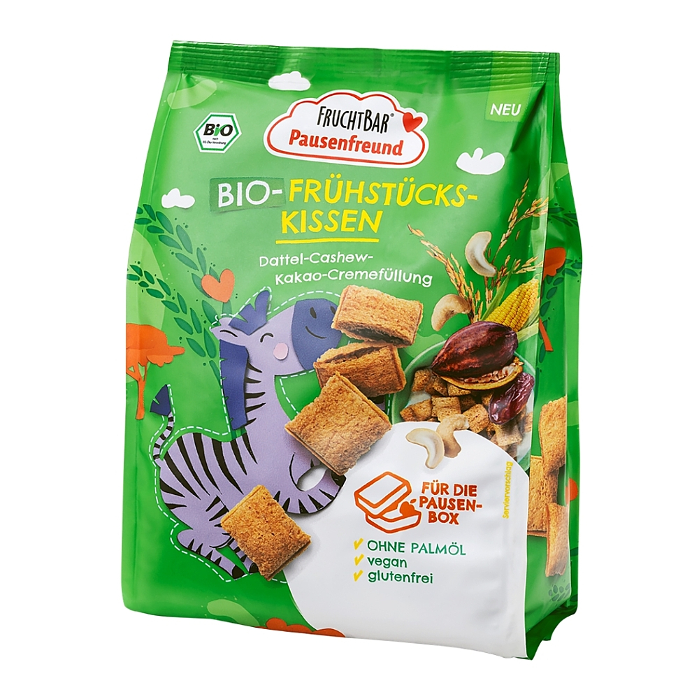 FRUCHTBAR Cereální polštářky plněné kakaem a datlemi BIO 180 g