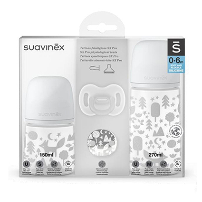 E-shop SUAVINEX Sada láhev 270ml + 150ml + dudlík celosilikonový 0/6m+ klip fox
