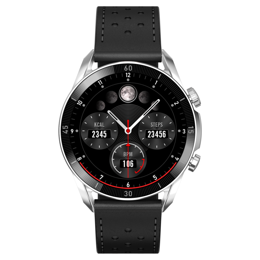 E-shop GARETT Smartwatch V10 Silver-black leather Chytré hodinky