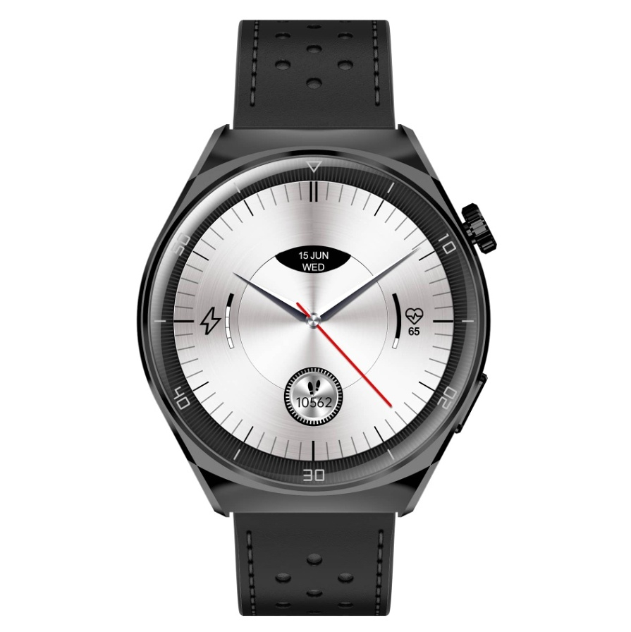 Levně GARETT Smartwatch V12 Black leather Chytré hodinky