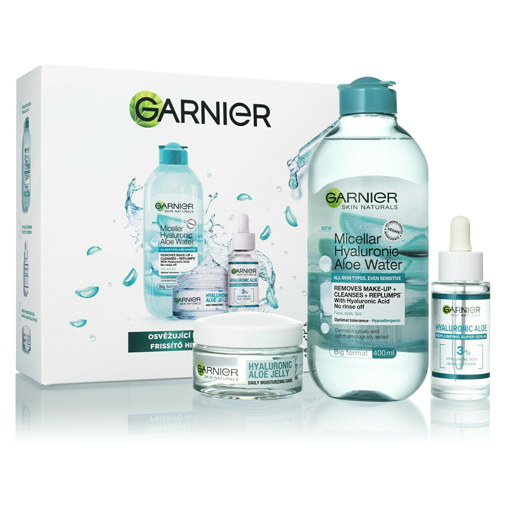 E-shop GARNIER Skin Naturals Hyaluronic Aloe Dárková sada hydratační pleťové péče - Hydratační gel 50 ml, Micelární vodu 400 ml a pleťové sérum 30 ml