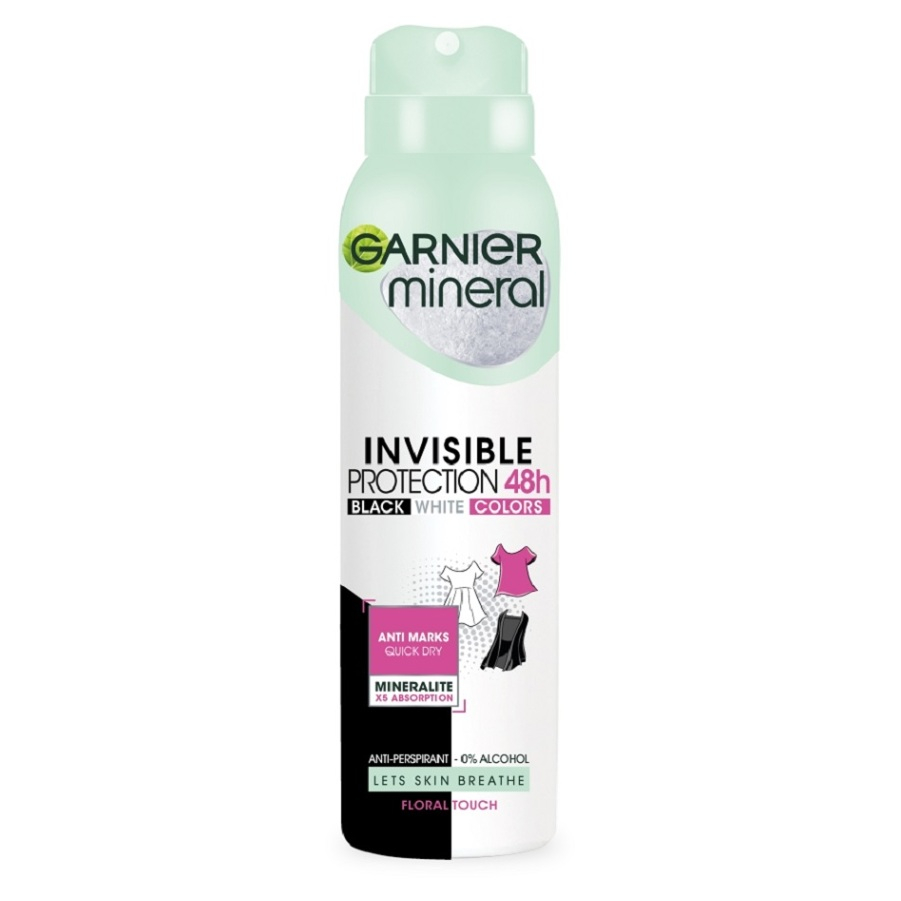 E-shop GARNIER Mineral Quick Dry Invisible Black White Colors antiperspirant ve spreji 150 ml