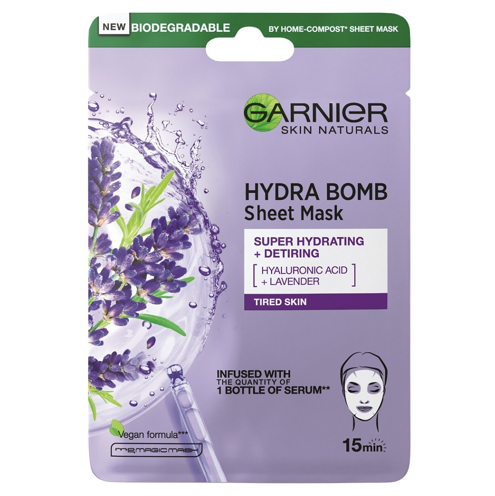 Levně GARNIER Skin Naturals Hydra Bomb Textilní maska Levandule 28 g
