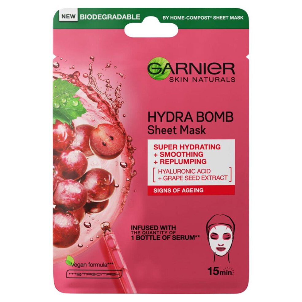 GARNIER Skin Naturals Hydra Bomb Textilní maska s výtažkem z hroznů 28 g