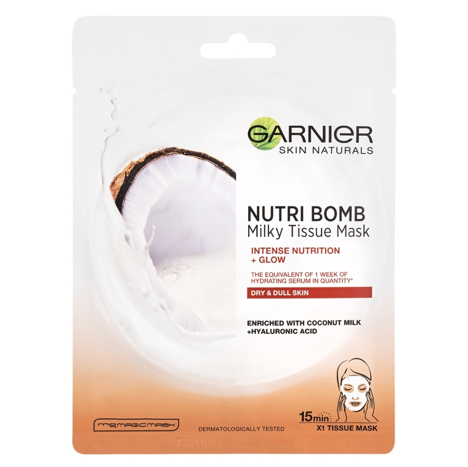 Levně GARNIER Skin Naturals Nutri Bomb Textilní maska s kokosovým mlékem 28 g
