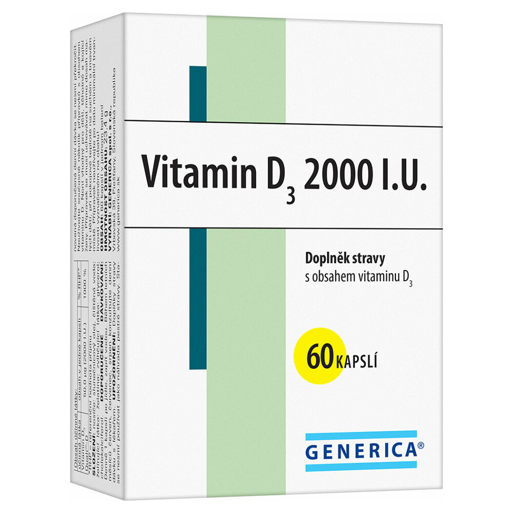 Levně GENERICA Vitamin D3 2000 I.U. 60 kapslí