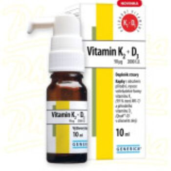 GENERICA Vitamin K2 90 mcg + D3 2000 I.U.kapky 10 ml (Vitamín D) - Vícesložkové