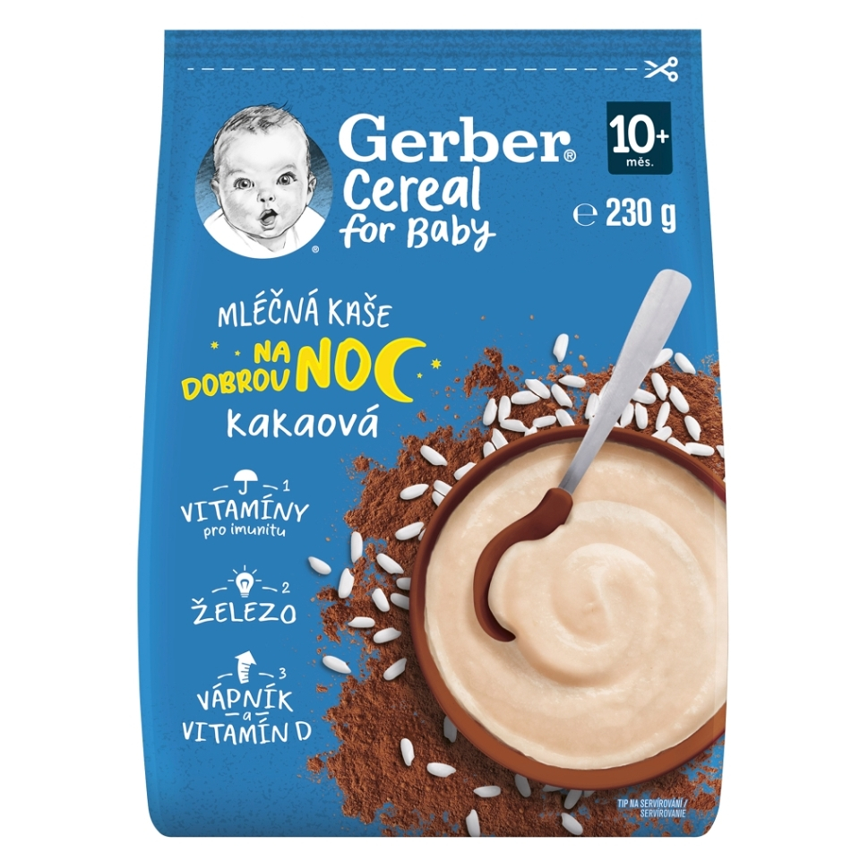 GERBER Cereal mléčná kaše kakaová na dobrou noc 10m+ 230 g