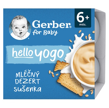 GERBER Hello yogo mléčný dezert sušenkový 6m+ 4 x 100 g (Svačinové kapsičky)