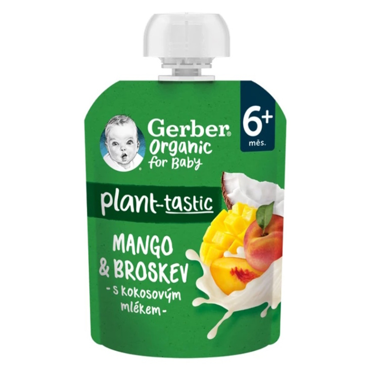 GERBER Kapsička mango broskev s kokosovým mlékem BIO 80g 6m+