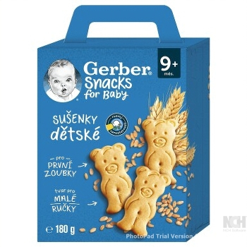 GERBER Snacks sušenky 9m+ 180 g (Sušenky, piškoty a dětské křupky)