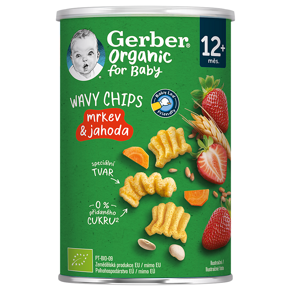 GERBER Wavy chips mrkev&jahoda 12m+ BIO 35 g
