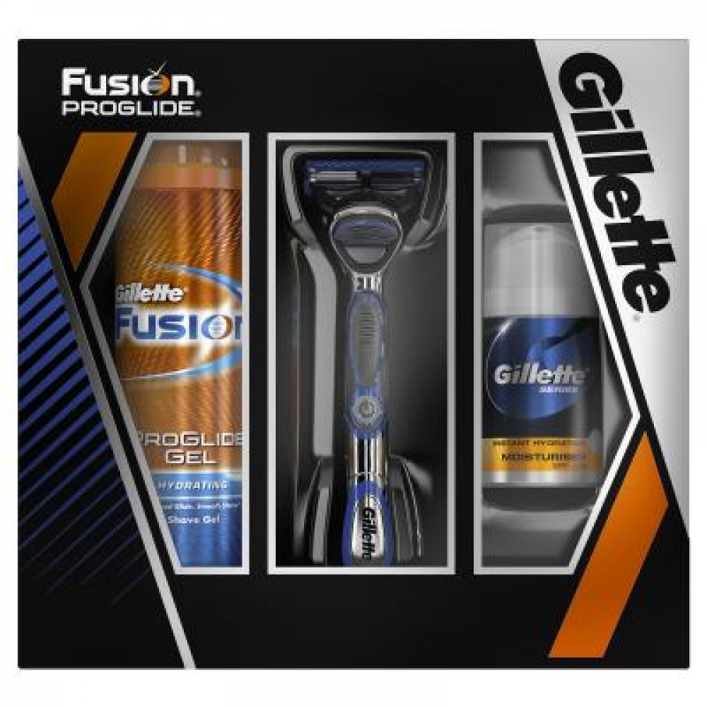 Набор Gillette Fusion pow.prog.№672 (ст.+1s.+гель для бритья+бал) 4предм (7702018359493)