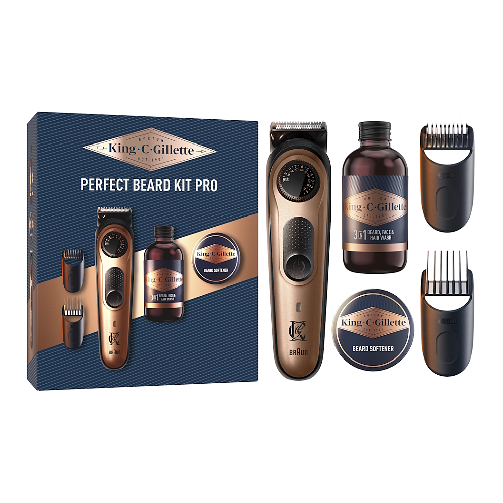 Gillette Xmass sada King C. zastřihovač vousů, balzám a šampon 3 ks