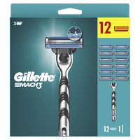 GILLETTE Mach3 Holící strojek + Náhradní hlavice 12 kusů