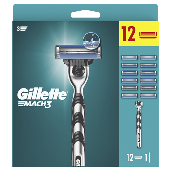 GILLETTE Mach3 Holící strojek + Náhradní hlavice 12 kusů