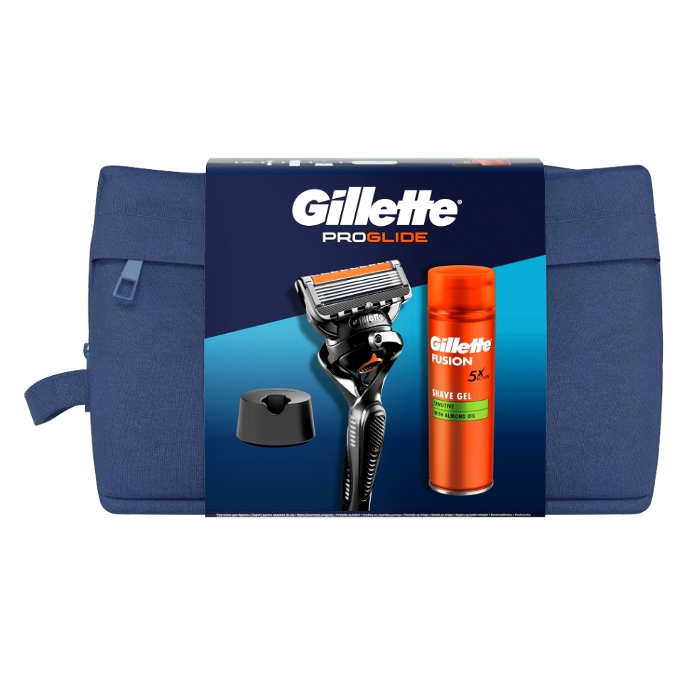 E-shop GILLETTE Proglide strojek + Sensitive gel 200ml + stojan na strojek Dárkové balení pro muže