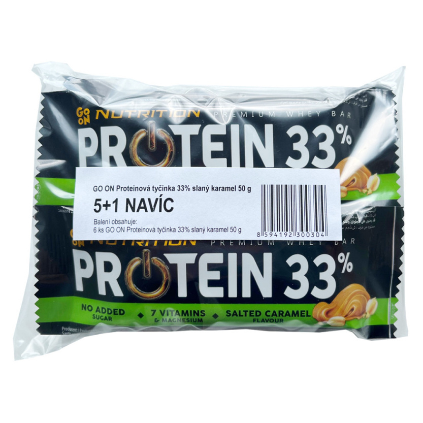 GO ON Proteinové tyčinky 33% slaný karamel 5 + 1 kus ZDARMA
