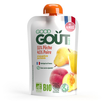 GOOD GOUT Broskev s hruškou od 4.měsíce BIO 120 g (Svačinové kapsičky) - BIO