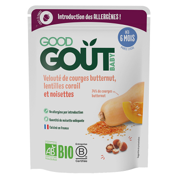 GOOD GOUT Dýňová polévka s červenou čočkou a lísk. oříšky BIO 190 g, expirace 18.02.2026 (Polévky pro děti) - BIO