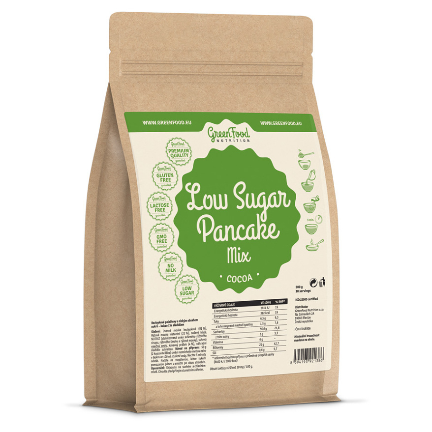 E-shop GREENFOOD NUTRITION Low Sugar Pancake Mix kakao lívance 500 g