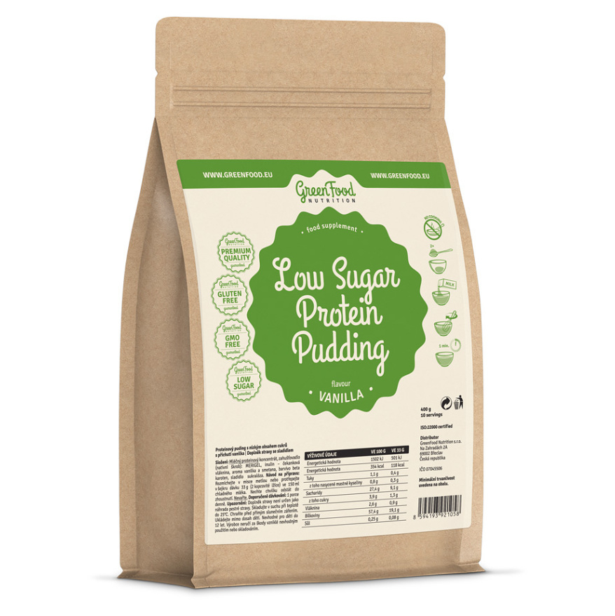 GREENFOOD NUTRITION Low sugar proteinový puding vanilka 400 g