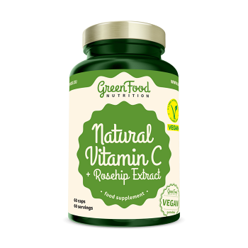GREENFOOD NUTRITION Natural Vitamin C + Rosehip Extract 60 kapslí (Vitamín C) - Vícesložkové