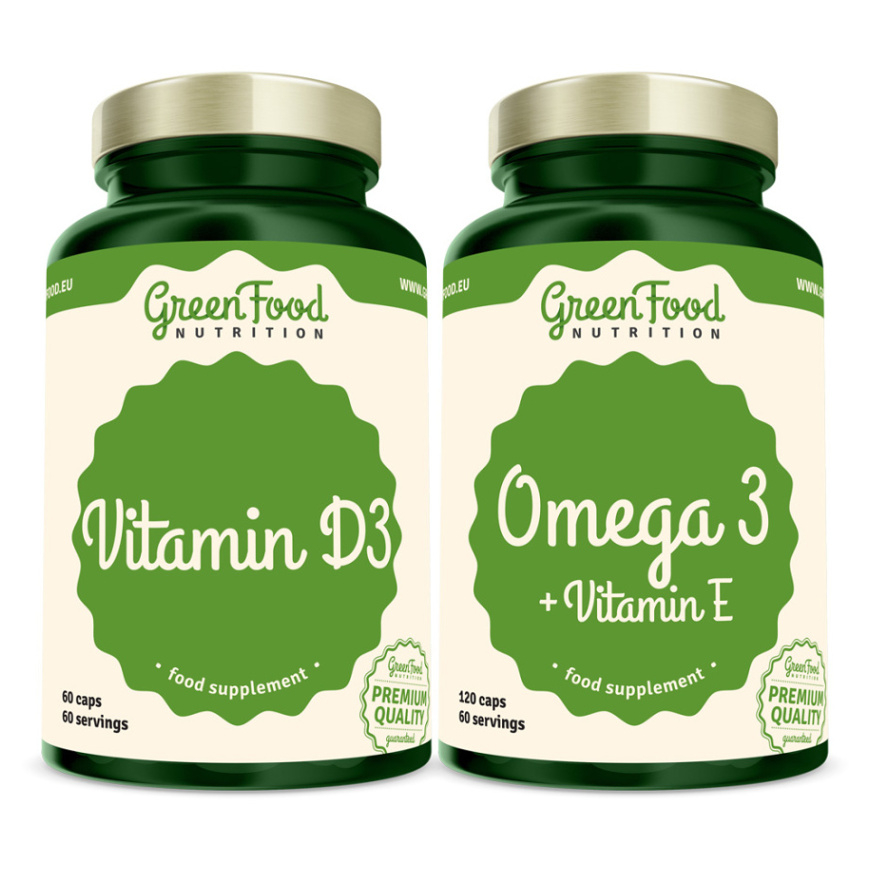 E-shop GREENFOOD NUTRITION Omega 3 + vitamin E 120 kapslí + vitamin D3 60 kapslí
