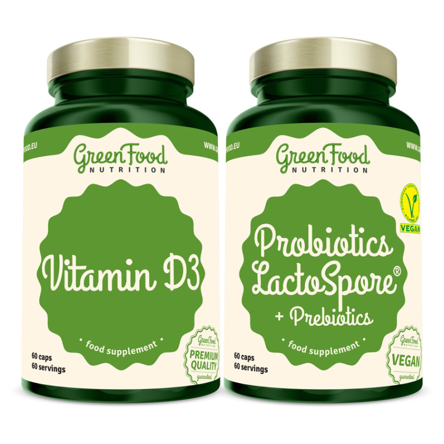 GREENFOOD NUTRITION Probiotics lactoSpore® + prebiotics 60 tobolek + vitamin D3 60 tobolek