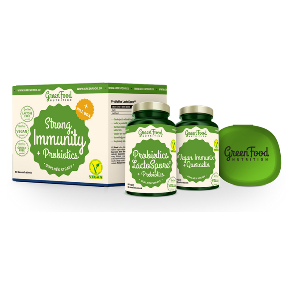 E-shop GREENFOOD NUTRITION Strong Immunity&probiotics Probiotika 60 kapslí a Vegan Immunix 60 kapslí + PILLBOX