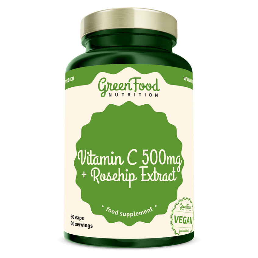 Levně GREENFOOD NUTRITION Vitamin C 500 + extrakt ze šípků 60 kapslí