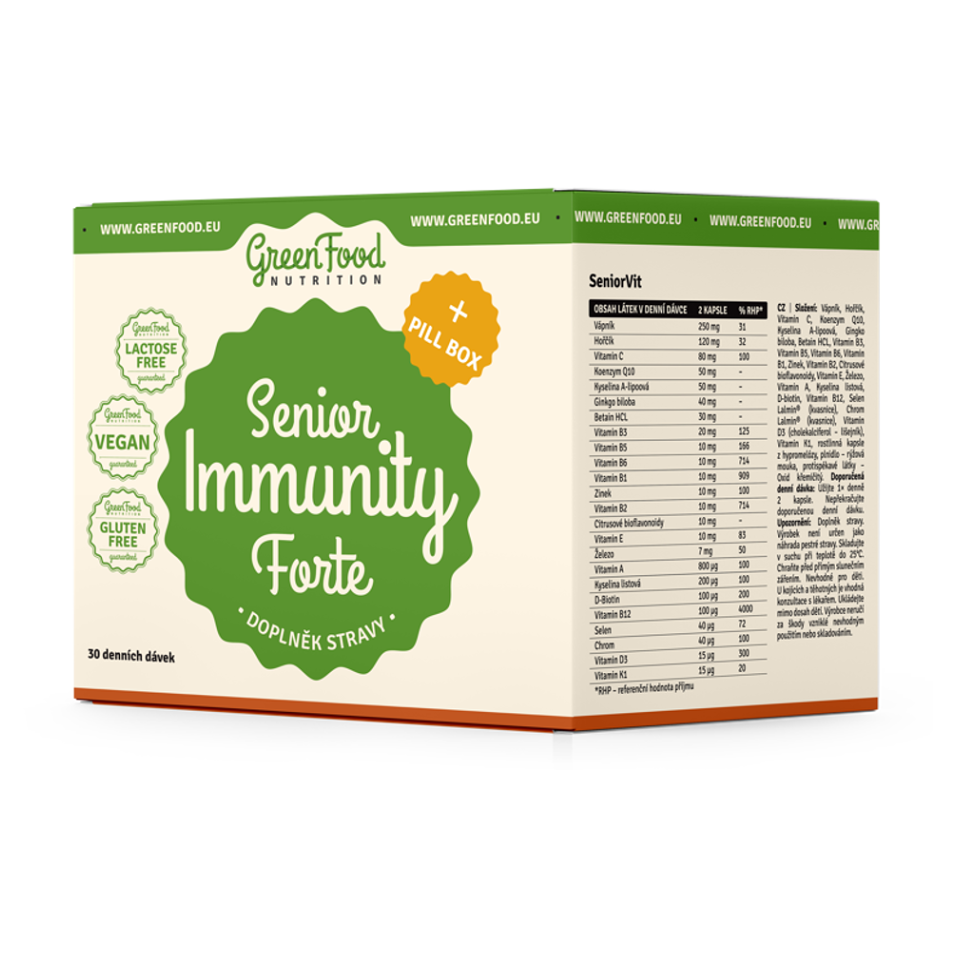 Levně GREENFOOD NUTRITION Senior Immunity Forte SeniorVit 60 kapslí a Vegan Omega 3,6,9 60 kapslí + PILLBOX