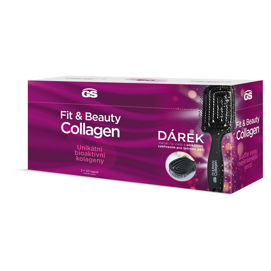 GS Dárkové balení Fit & beauty collagen DUOPACK 50 + 50 kapslí + DÁREK kartáč na vlasy