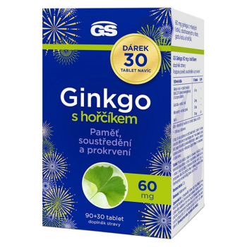 GS Ginkgo 60 mg s hořčíkem 90 + 30 tablet NAVÍC (Doplňky stravy na paměť) - Vícesložkové