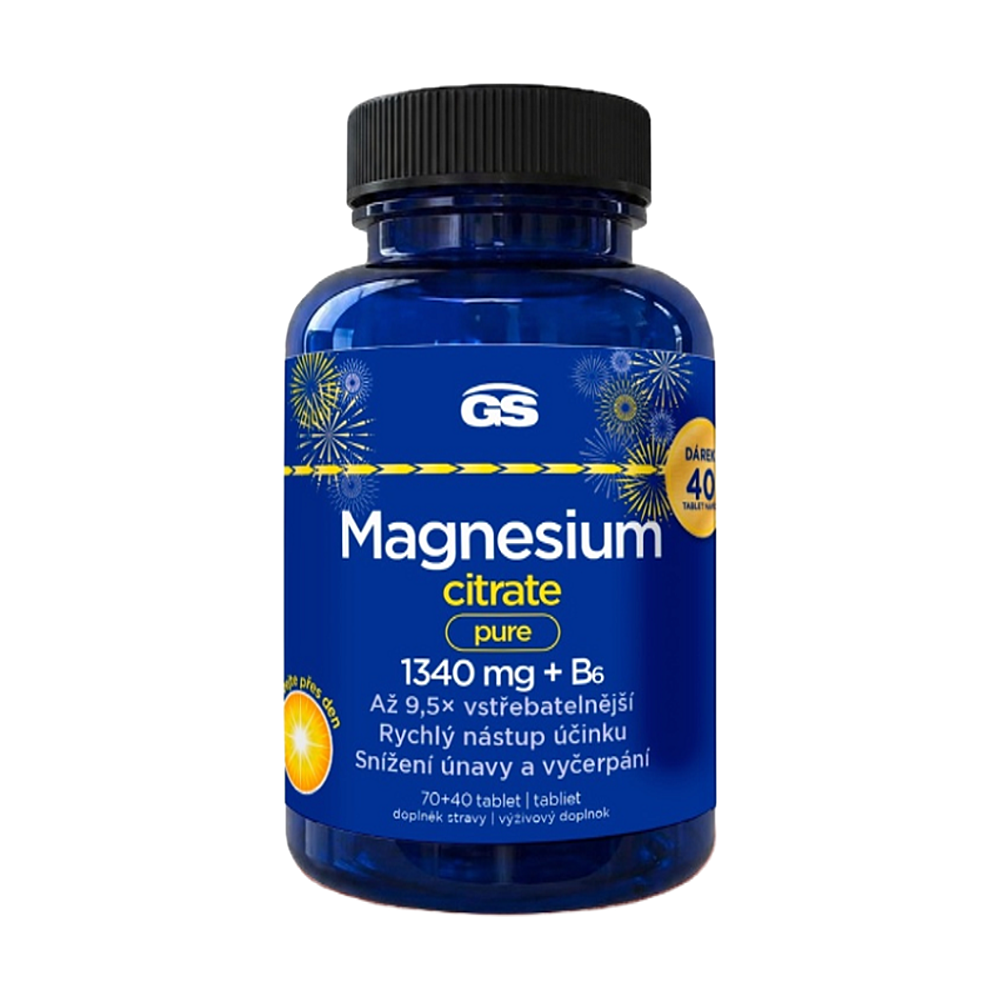 GS Magnesium citrate pure 1340 mg + B6 70 + 40 tablet + NAVÍC