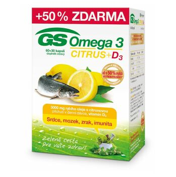GS Omega 3 citrus + vitamin D3 60 + 30 kapslí ZDARMA