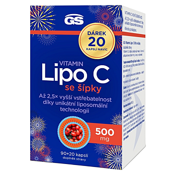 GS Vitamin Lipo C 500 mg se šípky 90+20 kapslí NAVÍC (Vitamín C) - Lipozomální, Postupné uvolňování