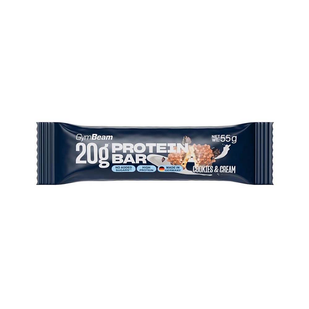 GymBeam 20 g Protein Bar proteinová tyčinka bez přidaného cukru příchuť Cookies & Cream 55 g