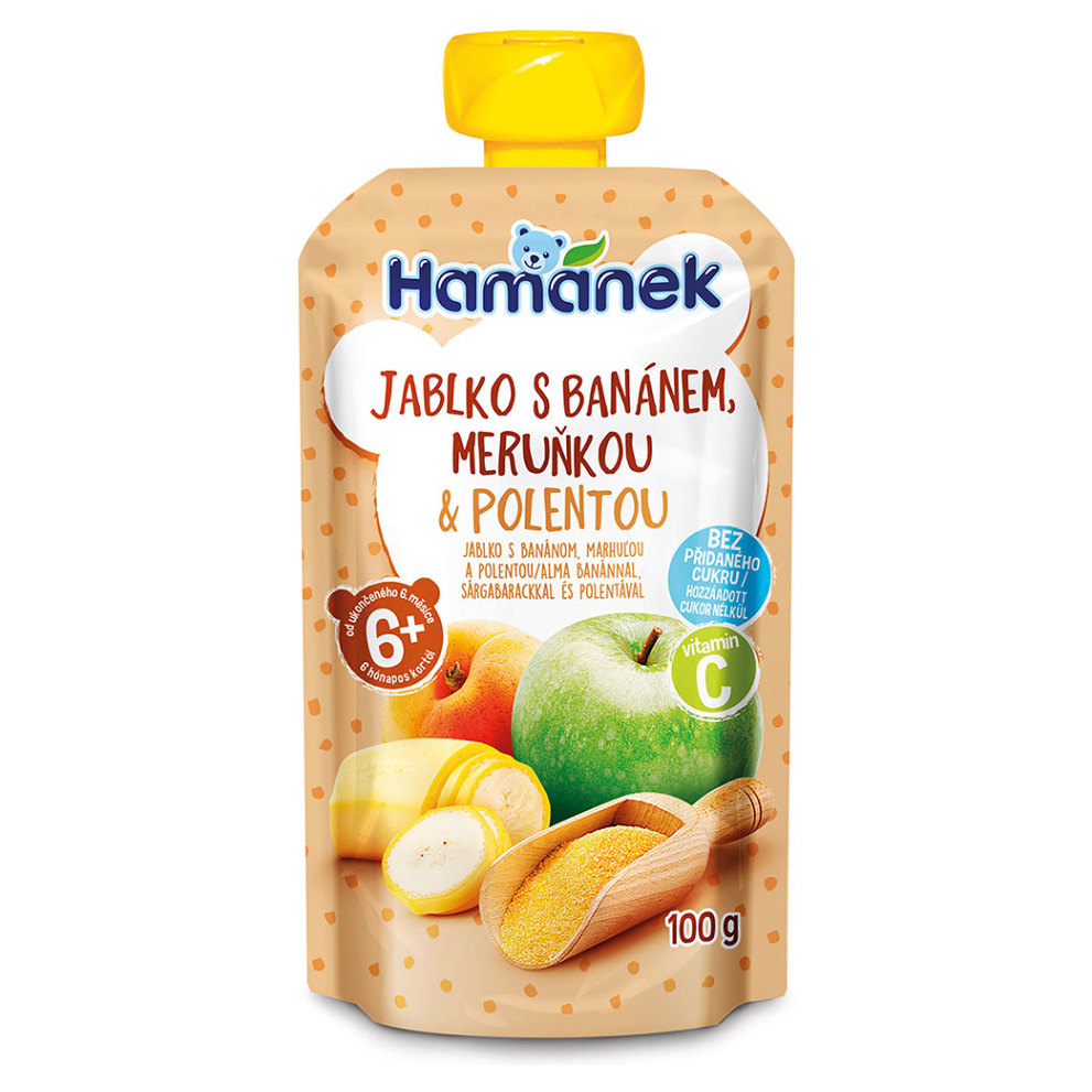 E-shop HAMÁNEK Jablko s banánem, meruňkou a polentou 6m+ 100 g