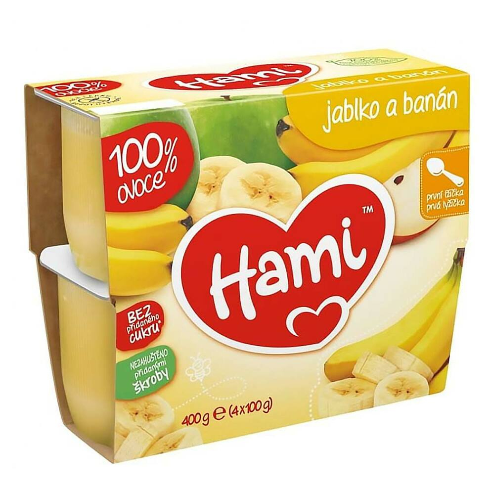 E-shop HAMI První lžička 100% ovoce Jablko a banán od 4.měsíce 4 x100 g