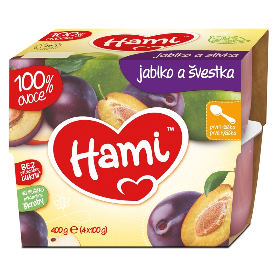 HAMI První lžička 100% ovoce Švestka a jablko od 4.měsíce 4x100 g