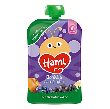 HAMI Kapsička jablko banán černý rybíz borůvky 6m+ 100 g (Svačinové kapsičky)