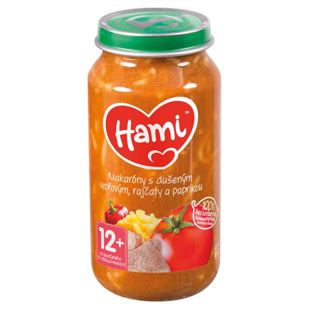 Levně HAMI Masozeleninový příkrm makaróny s dušeným vepřovým, rajčaty a paprikou 12m+ 250 g