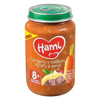 HAMI Masozeleninový příkrm těstoviny s hovězím, rajčaty a mrkví 8m+ 200 g (Masozeleninové příkrmy)