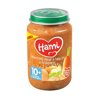 HAMI Masozeleninový příkrm zeleninový vývar s telecím a kroupami 10m+ 200 g (Masozeleninové příkrmy)